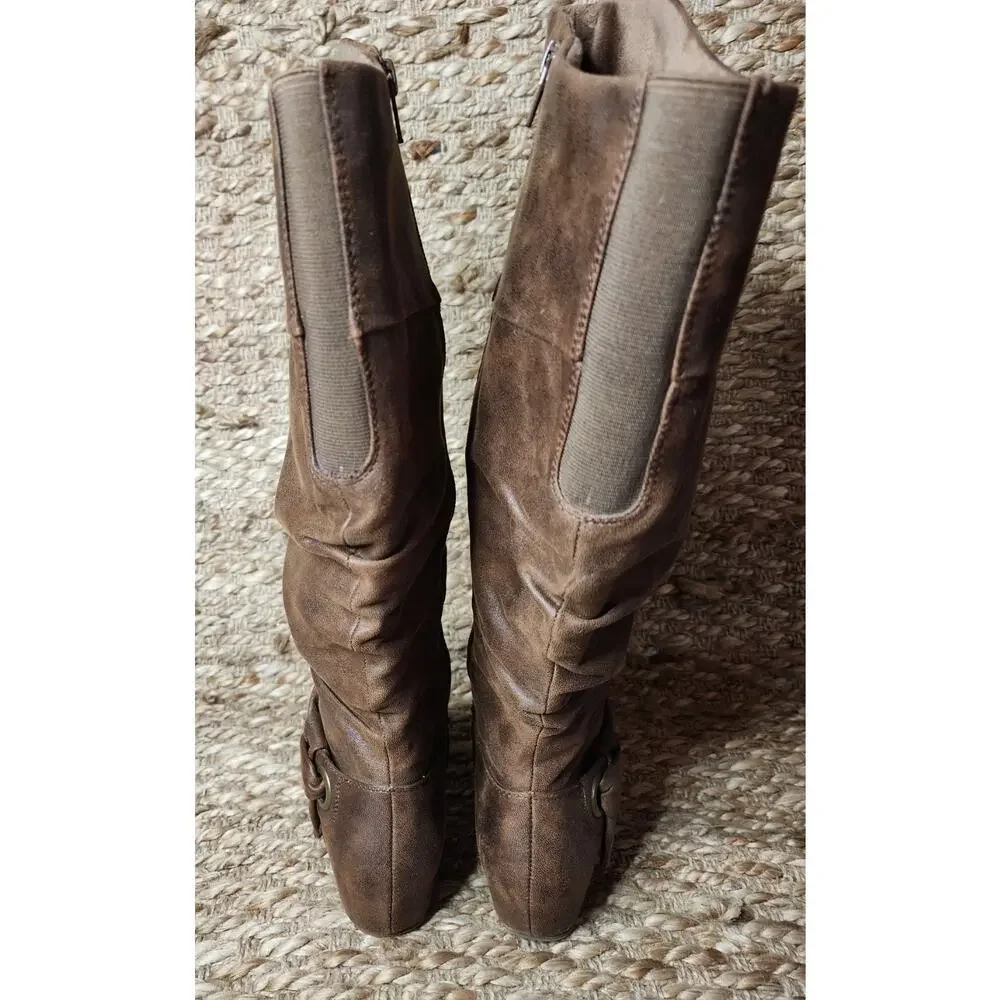 Baretraps Wide Calf Sanova 2 Knee-High Brown Leather Fashion Boots Size 6 M